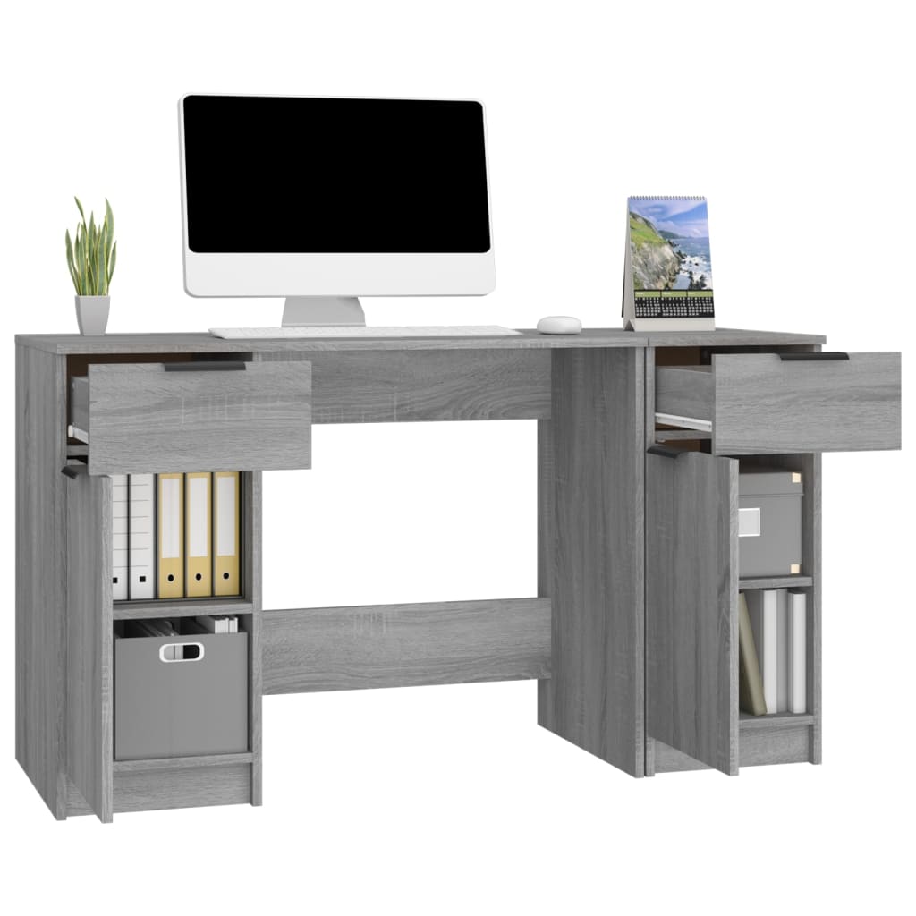Desk with side cabinet, grey oak, wood