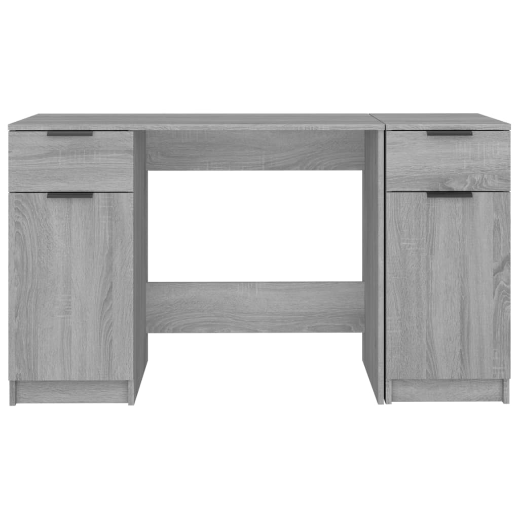 Desk with side cabinet, grey oak, wood