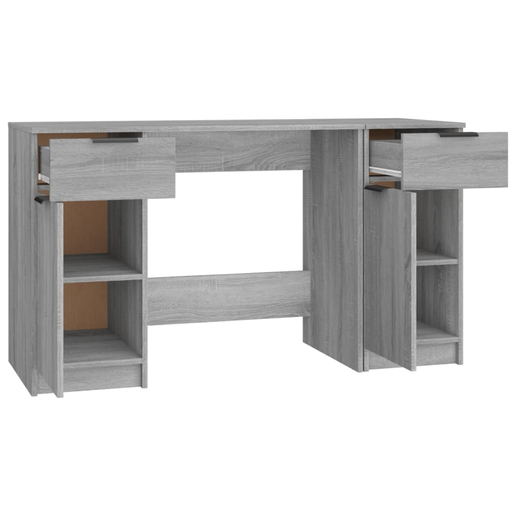 Desk with side cabinet, grey oak, wood