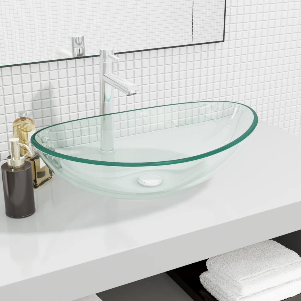 Washbasin, transparent, 54.5x35x15.5cm, tempered glass