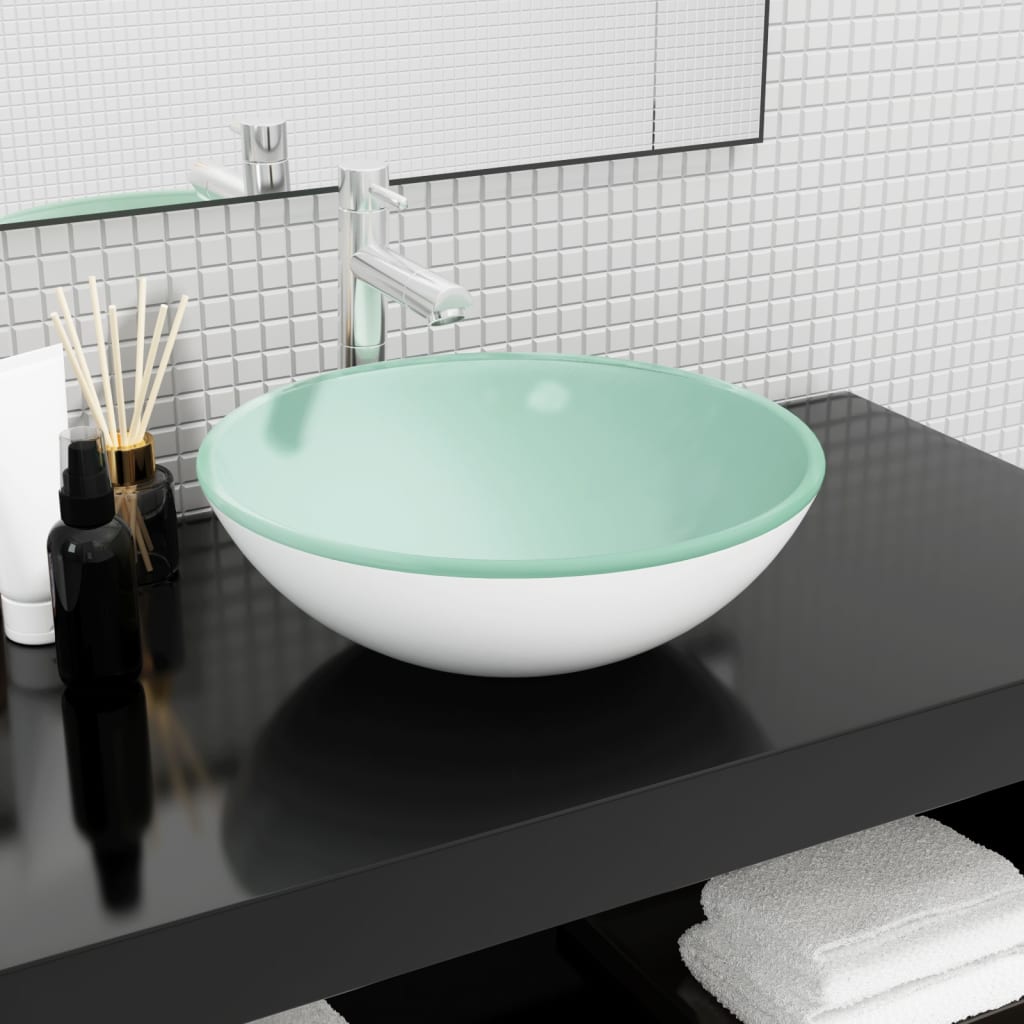 Washbasin, white, 42x14cm, tempered glass