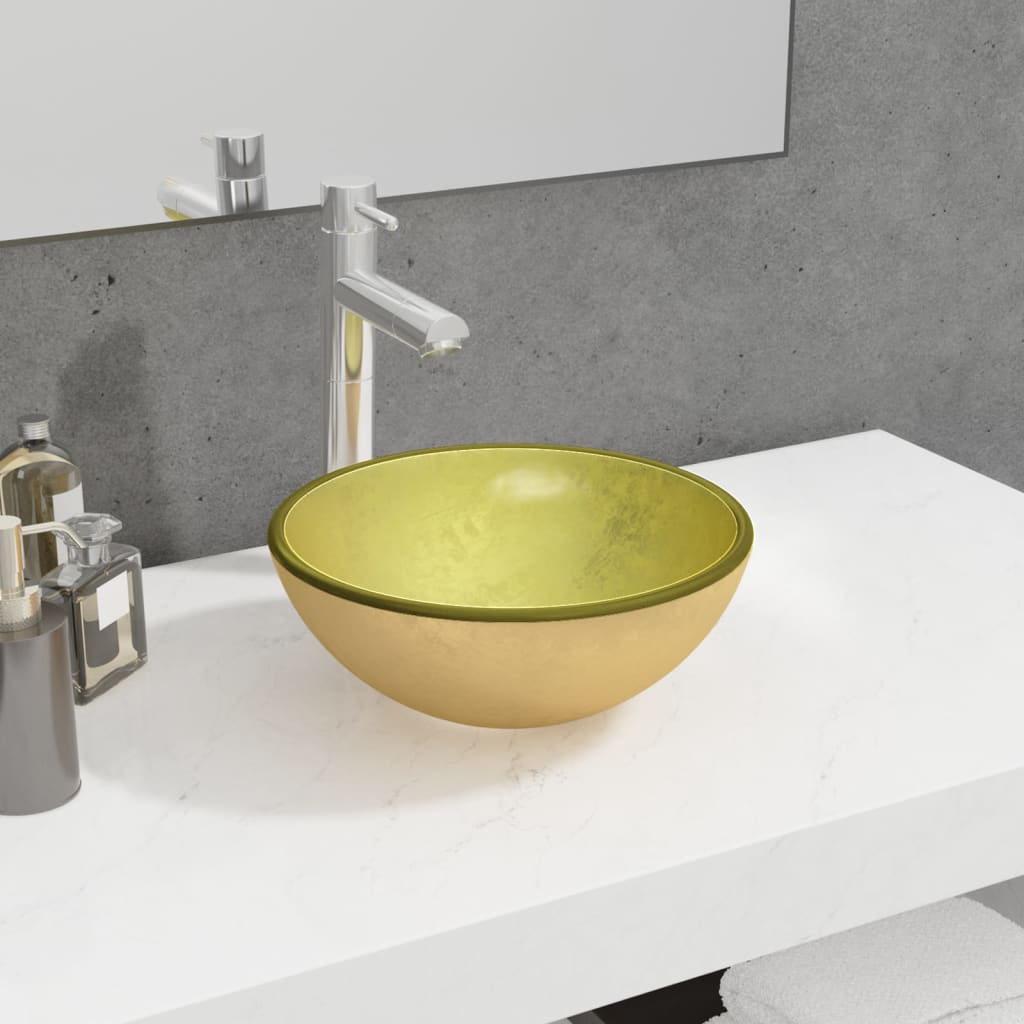 Sink, gold, 30x12cm, tempered glass