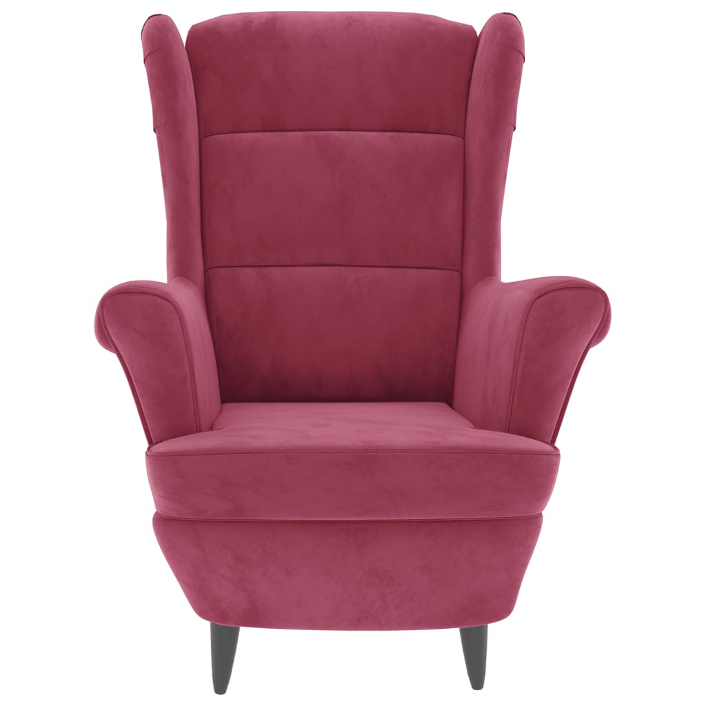Armchair with a footrest, burgundy, velvet