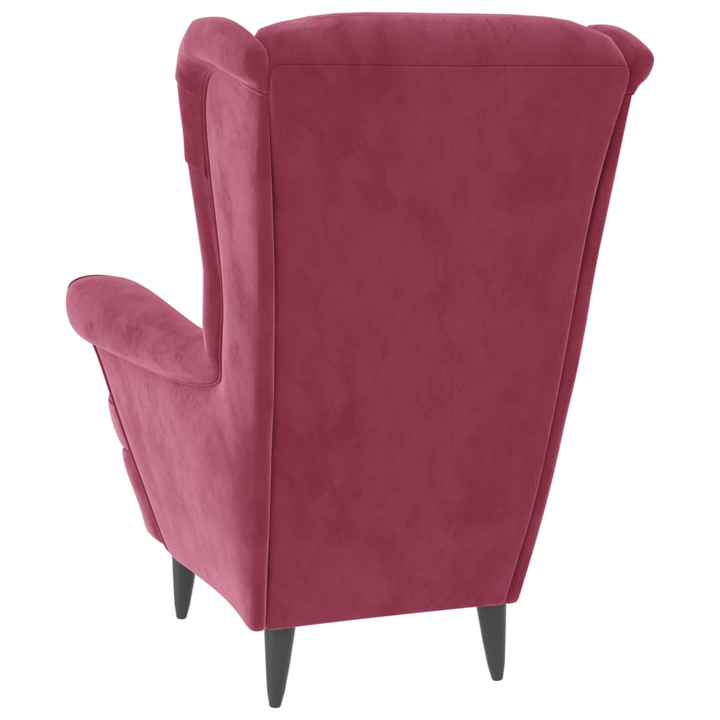 Armchair with a footrest, burgundy, velvet