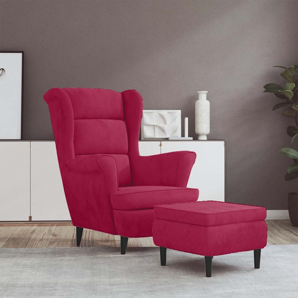 Armchair with a footrest, burgundy, velvet