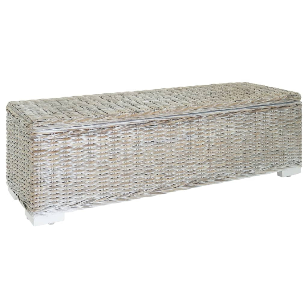 Storage box, white, 110cm, Kubu rattan and solid mahogany