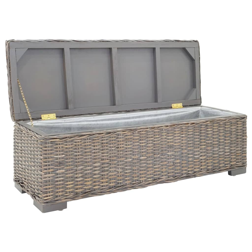 Glabāšanas kaste, pelēka, 110 cm, Kubu rotangpalma un sarkankoka masīvkoks