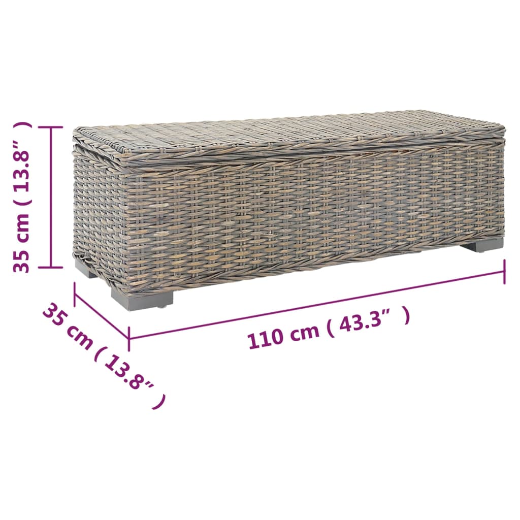 Glabāšanas kaste, pelēka, 110 cm, Kubu rotangpalma un sarkankoka masīvkoks
