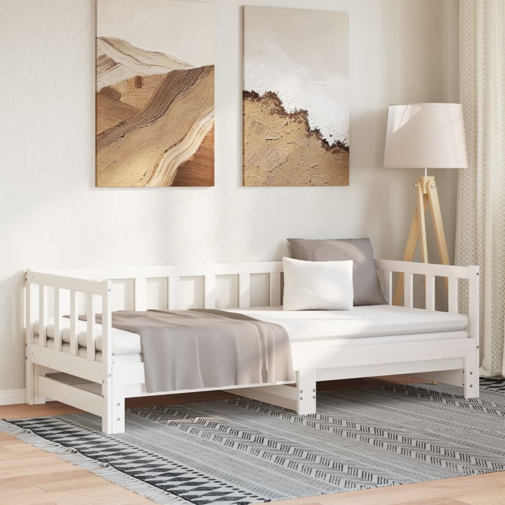 Ištraukiama lova, balta, 2x(90x190)cm, pušies medienos masyvas
