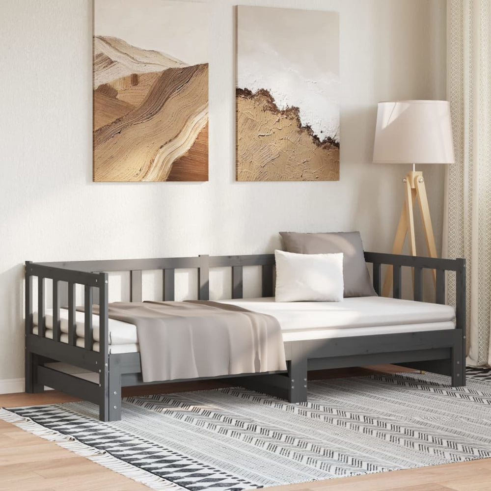 Ištraukiama lova, pilka, 2x(90x190)cm, pušies medienos masyvas