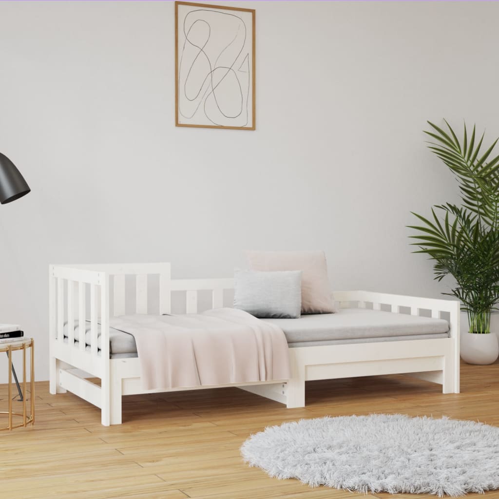 Ištraukiama lova, balta, 2x(80x200)cm, pušies medienos masyvas