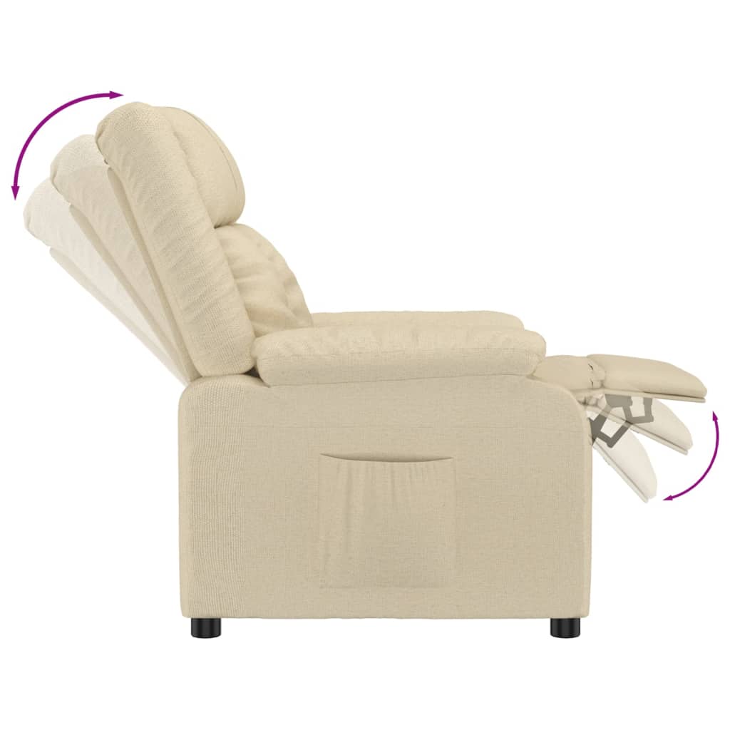Recliner armchair, cream-colored, fabric