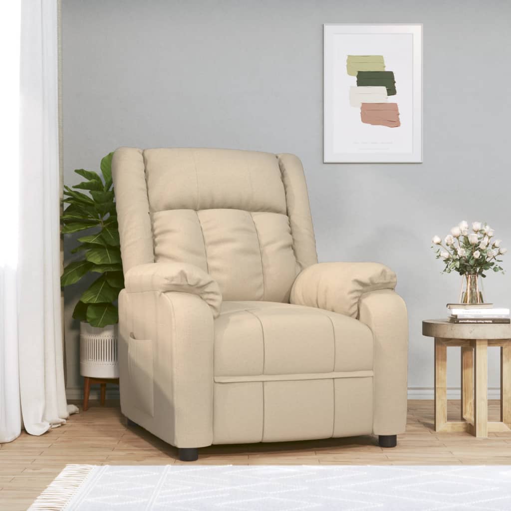 Recliner armchair, cream-colored, fabric