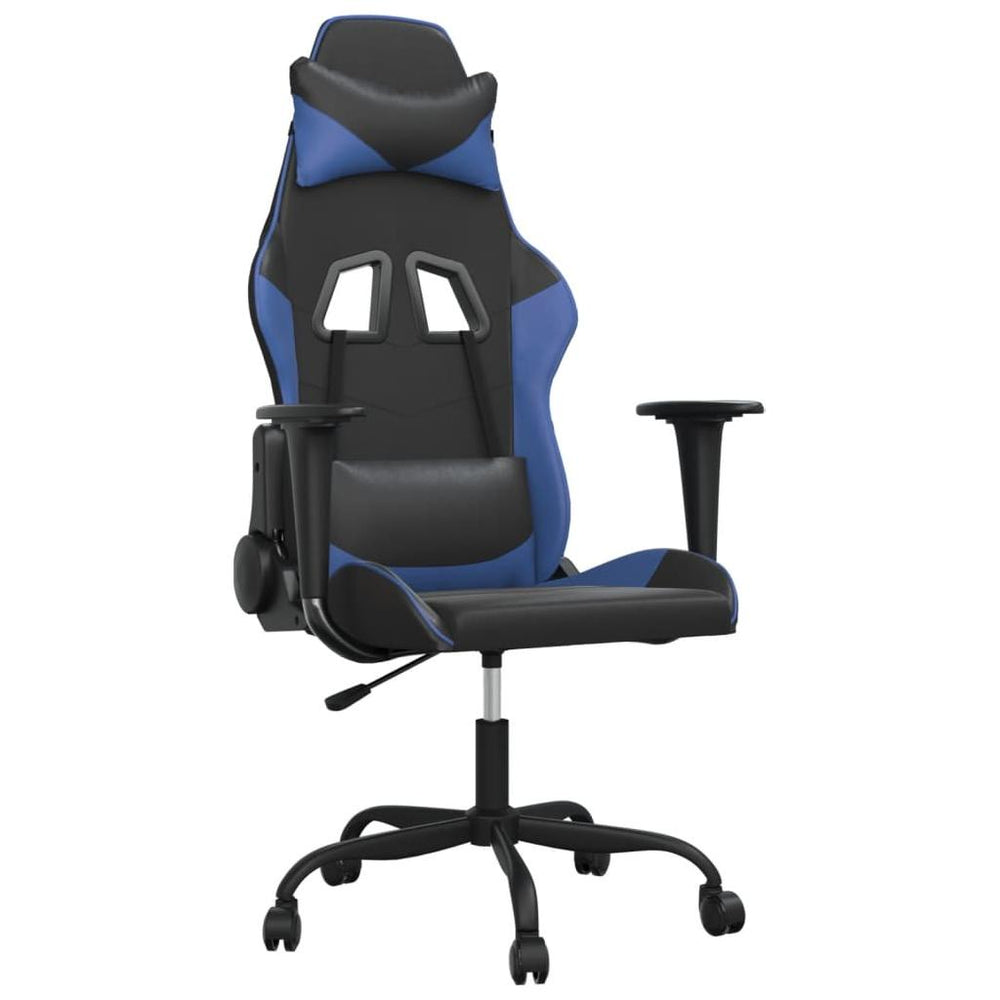 Masažinė žaidimų kėdė, juodos ir mėlynos spalvos, dirbtinė oda