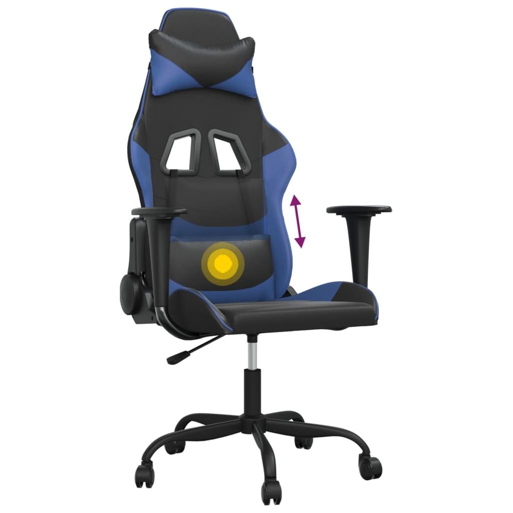 Masažinė žaidimų kėdė, juodos ir mėlynos spalvos, dirbtinė oda