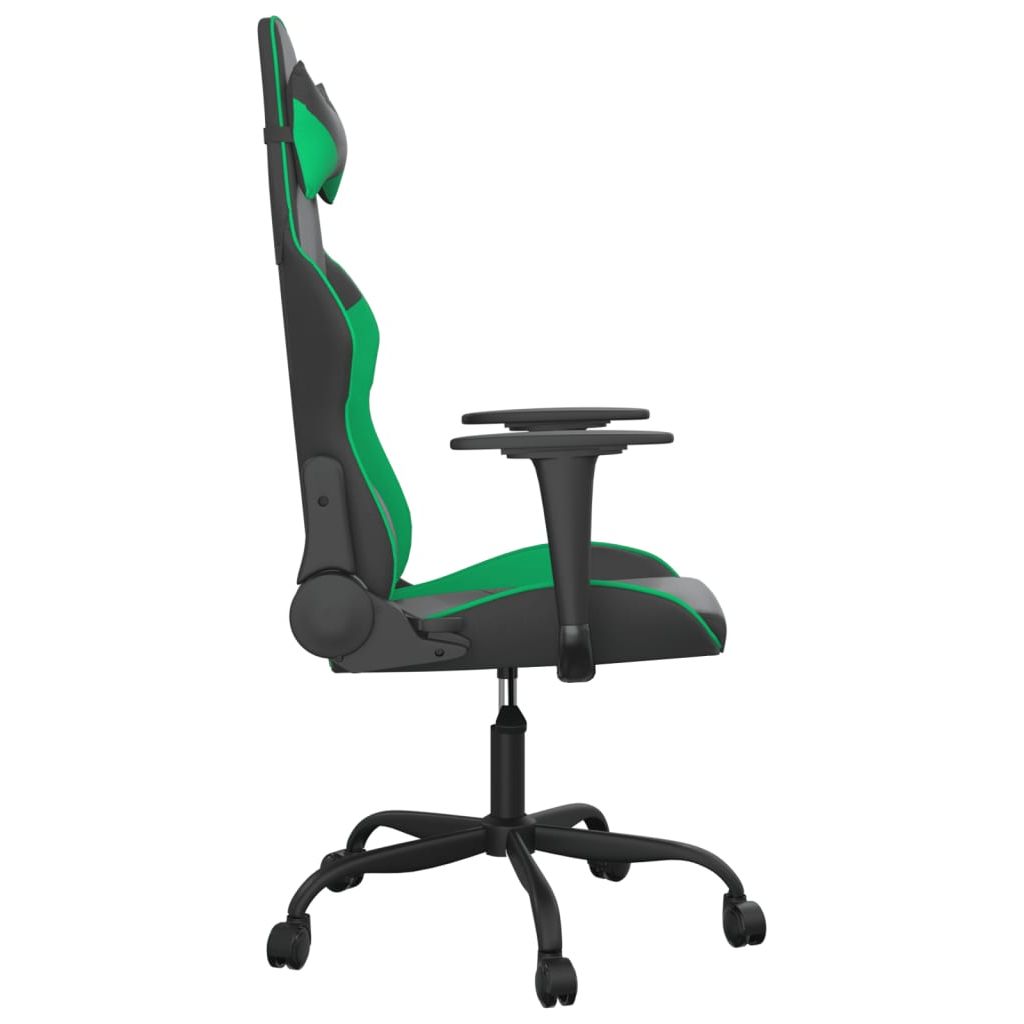Masažinė žaidimų kėdė, juodos ir žalios spalvos, dirbtinė oda