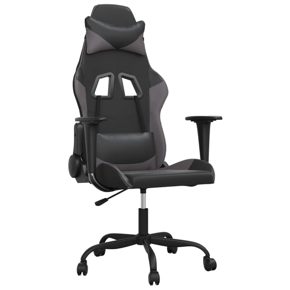 Masažinė žaidimų kėdė, juodos ir pilkos spalvos, dirbtinė oda