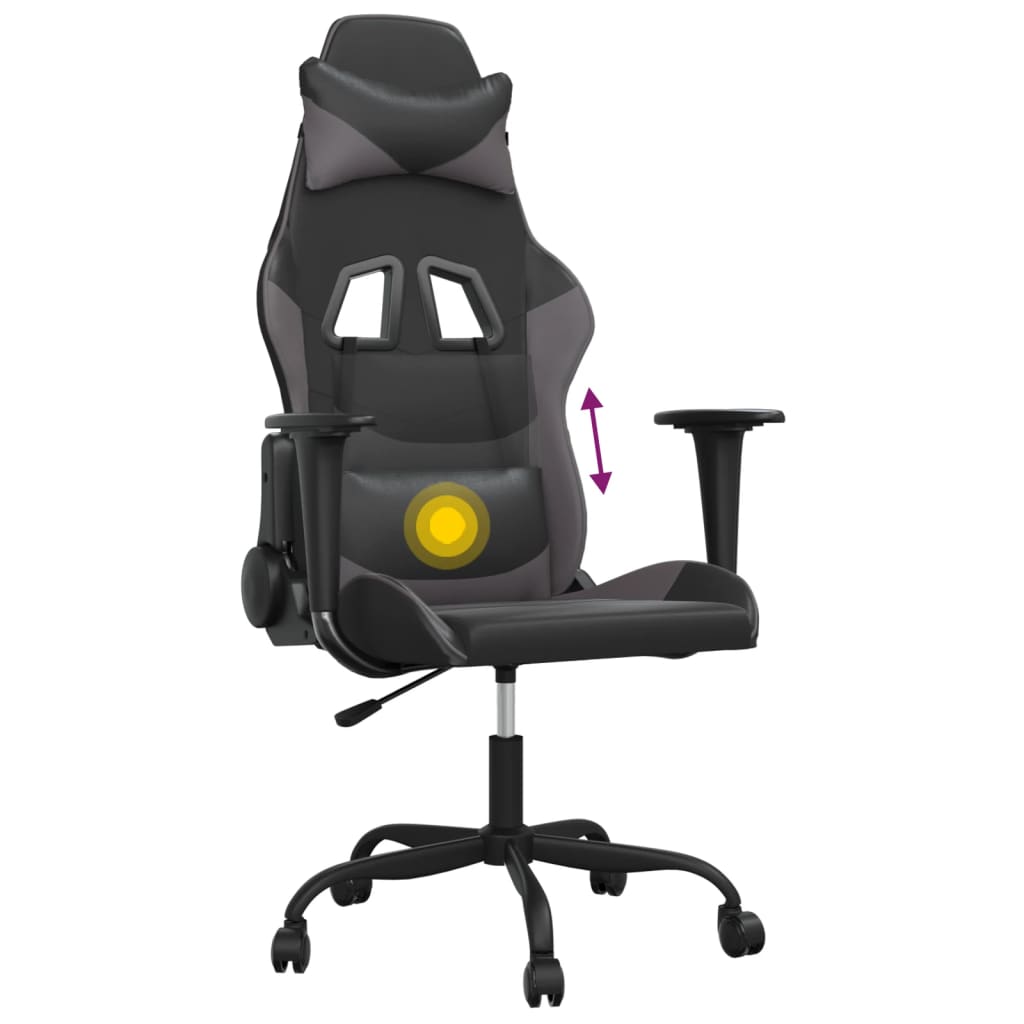 Masažinė žaidimų kėdė, juodos ir pilkos spalvos, dirbtinė oda