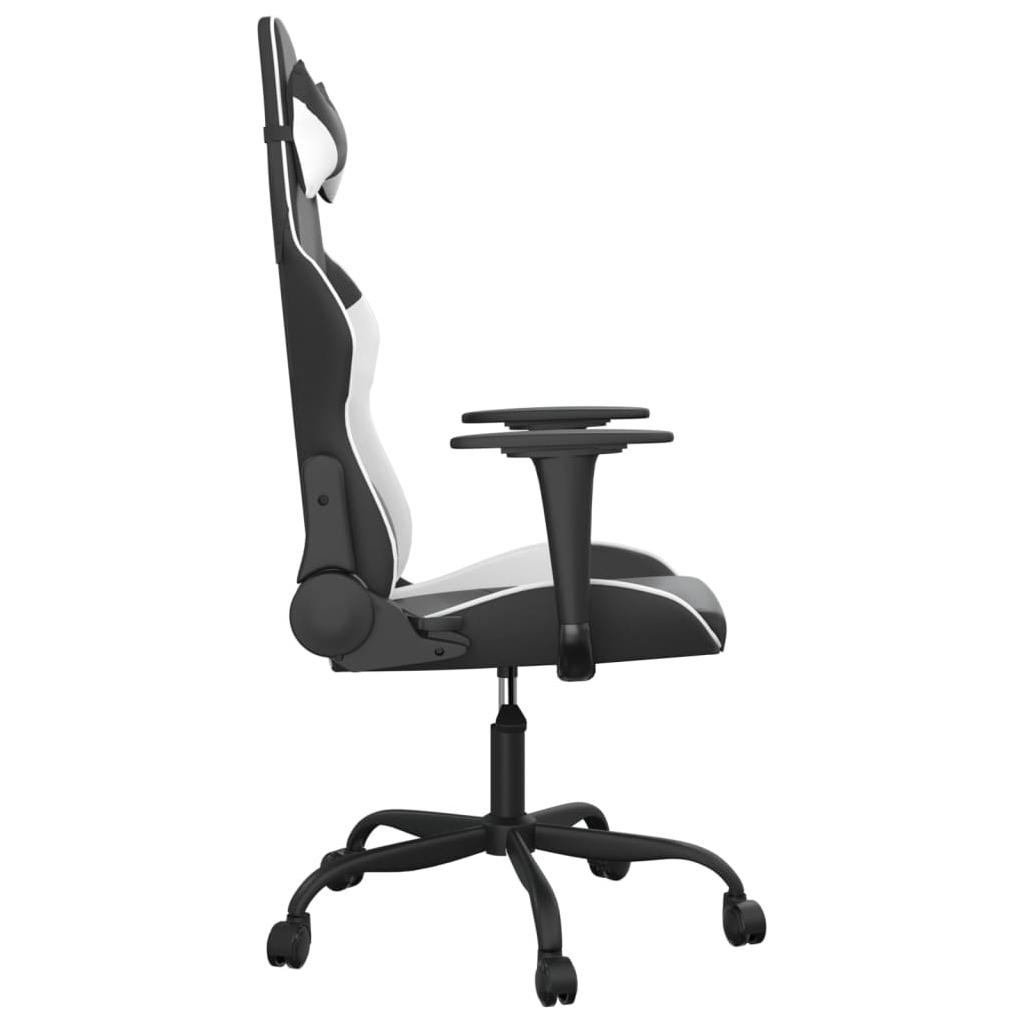 Masažinė žaidimų kėdė, juodos ir baltos spalvos, dirbtinė oda (34540)