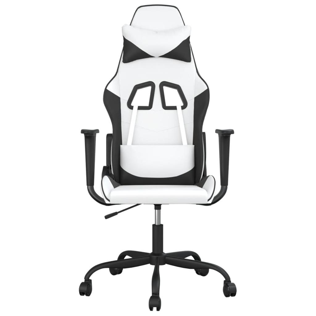 Masažinė žaidimų kėdė, baltos ir juodos spalvos, dirbtinė oda
