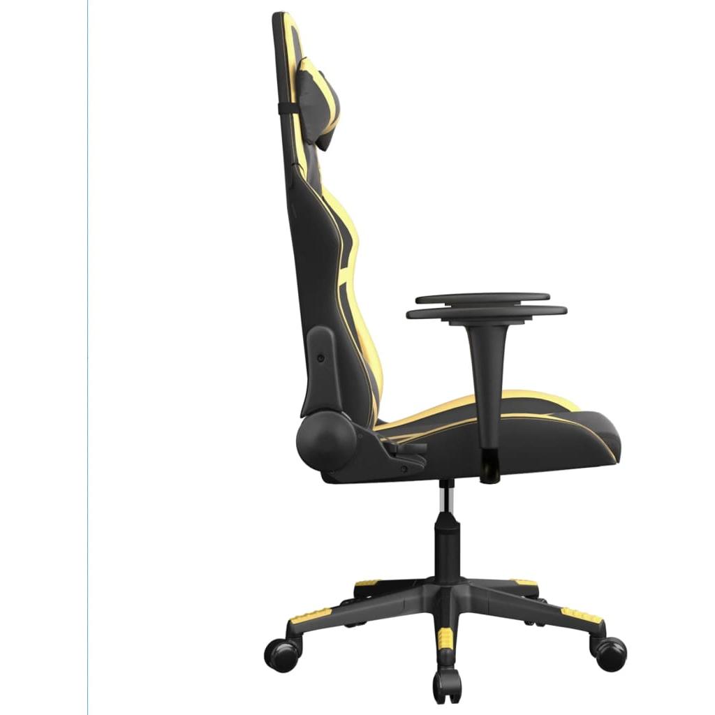 Masažinė žaidimų kėdė, juodos ir auksinės spalvos, dirbtinė oda (34542)
