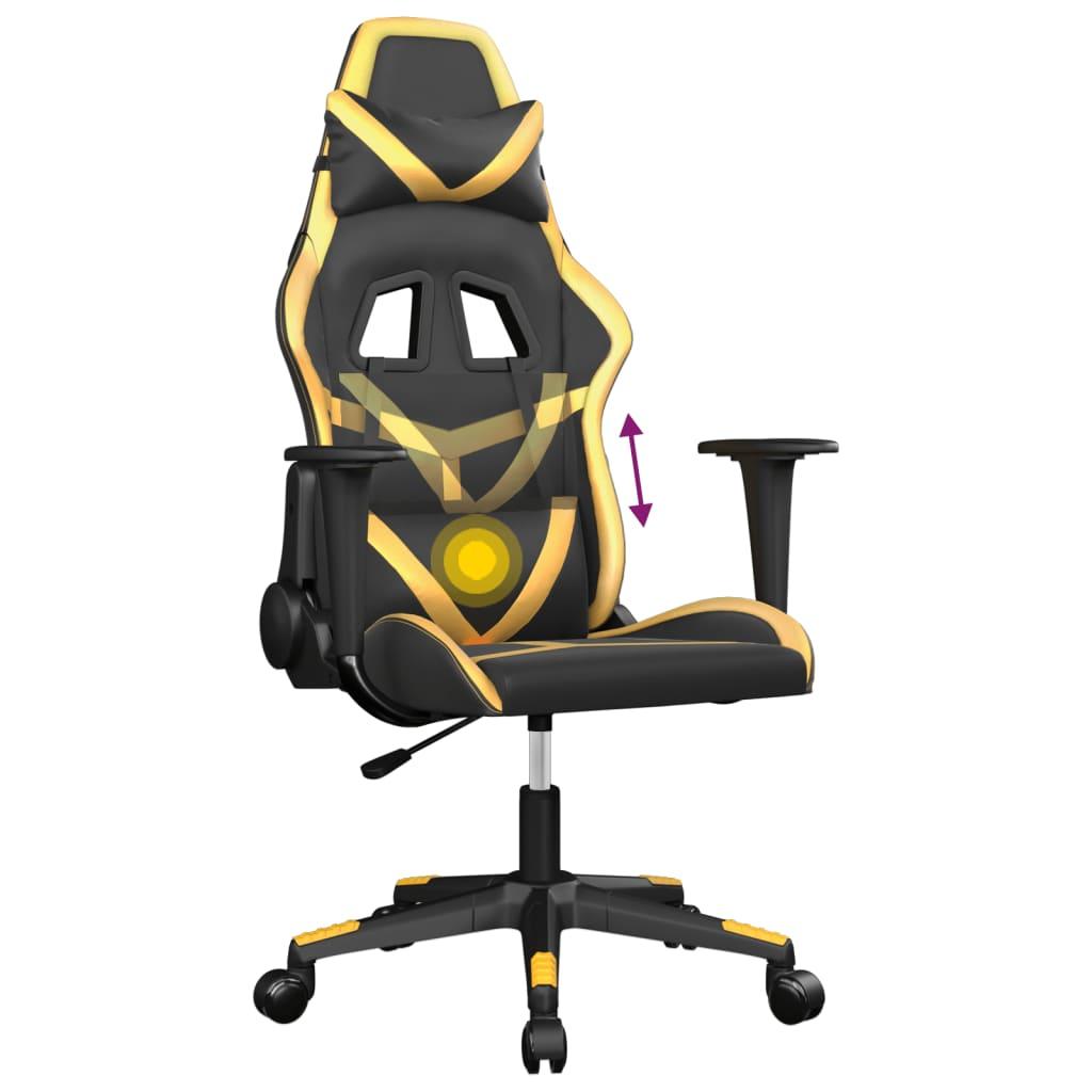 Masažinė žaidimų kėdė, juodos ir auksinės spalvos, dirbtinė oda (34542)