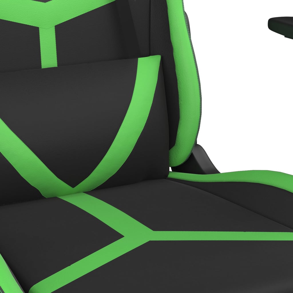 Masažinė žaidimų kėdė, juodos ir žalios spalvos, dirbtinė oda