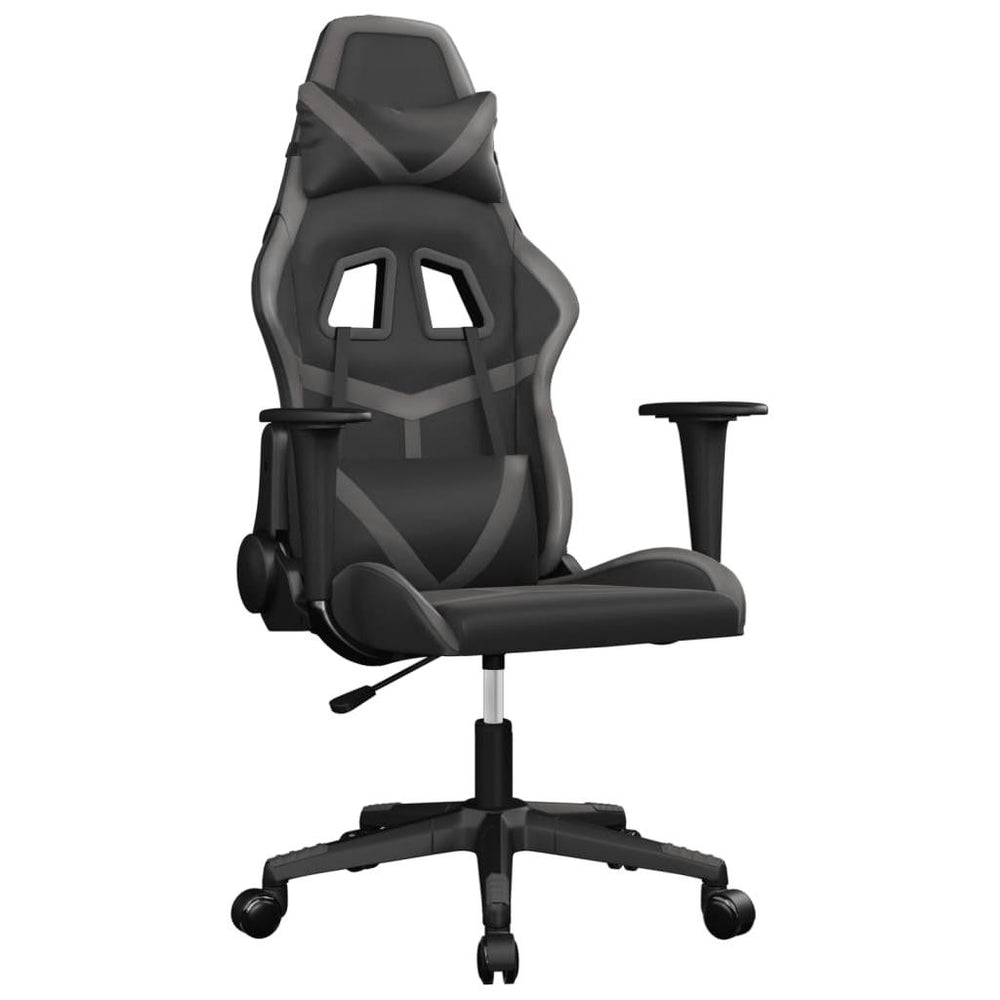 Masažinė žaidimų kėdė, juodos ir pilkos spalvos, dirbtinė oda (34542)