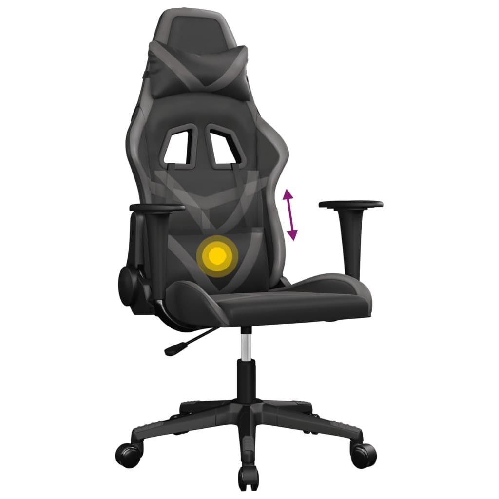 Masažinė žaidimų kėdė, juodos ir pilkos spalvos, dirbtinė oda (34542)