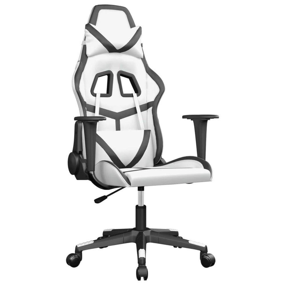 Masažinė žaidimų kėdė, baltos ir juodos spalvos, dirbtinė oda (34543)