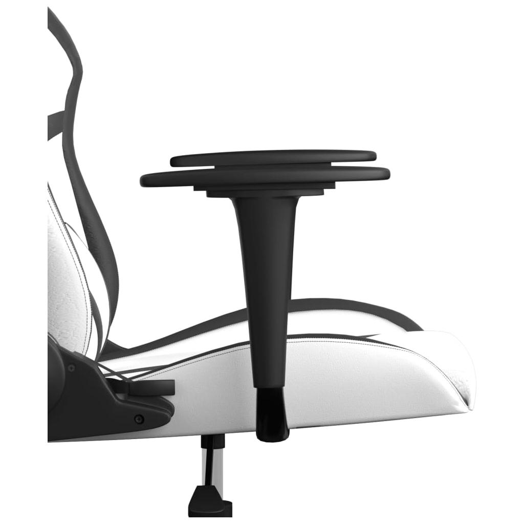 Masažinė žaidimų kėdė, baltos ir juodos spalvos, dirbtinė oda (34543)