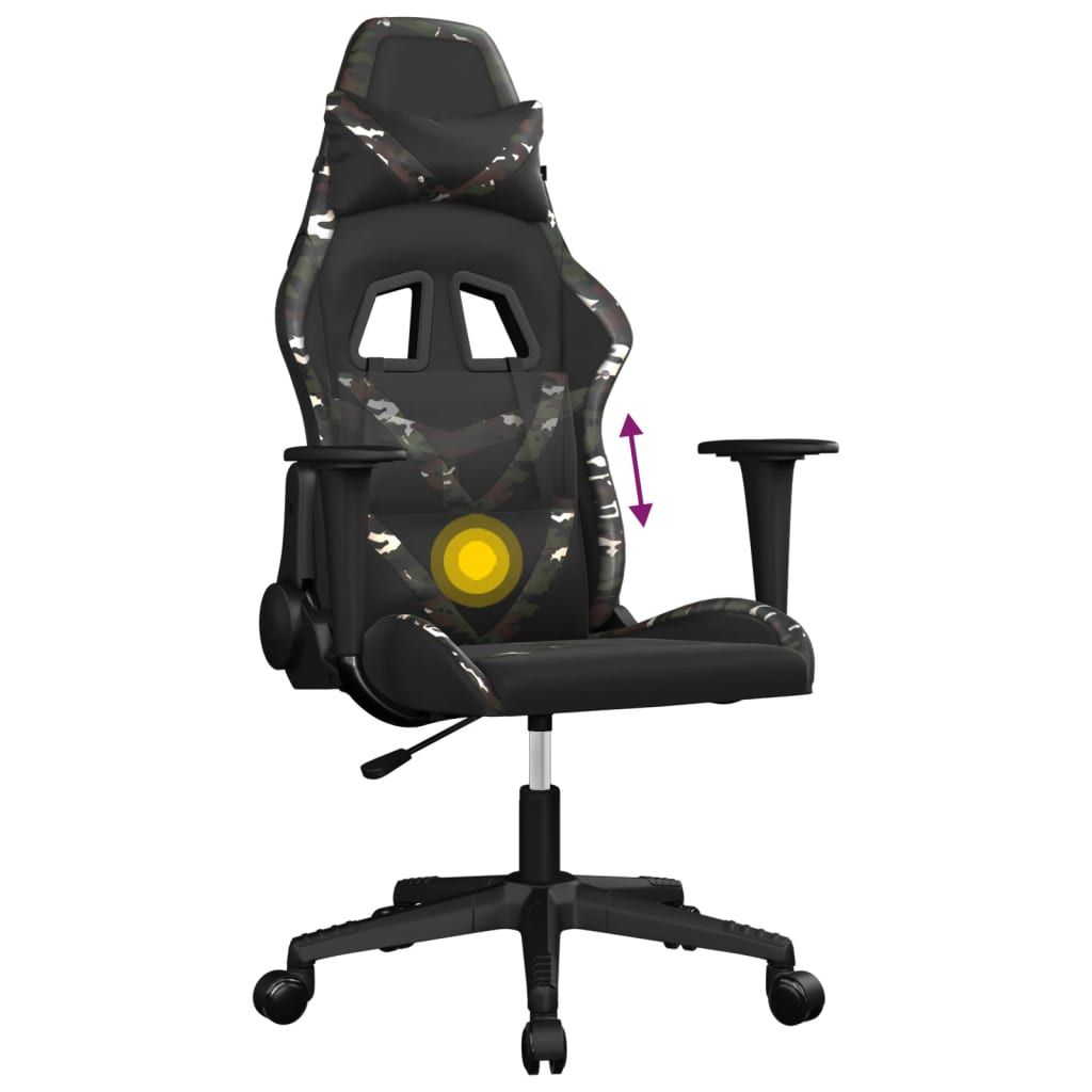 Masažinė žaidimų kėdė, juoda ir kamufliažinė, dirbtinė oda (34543)