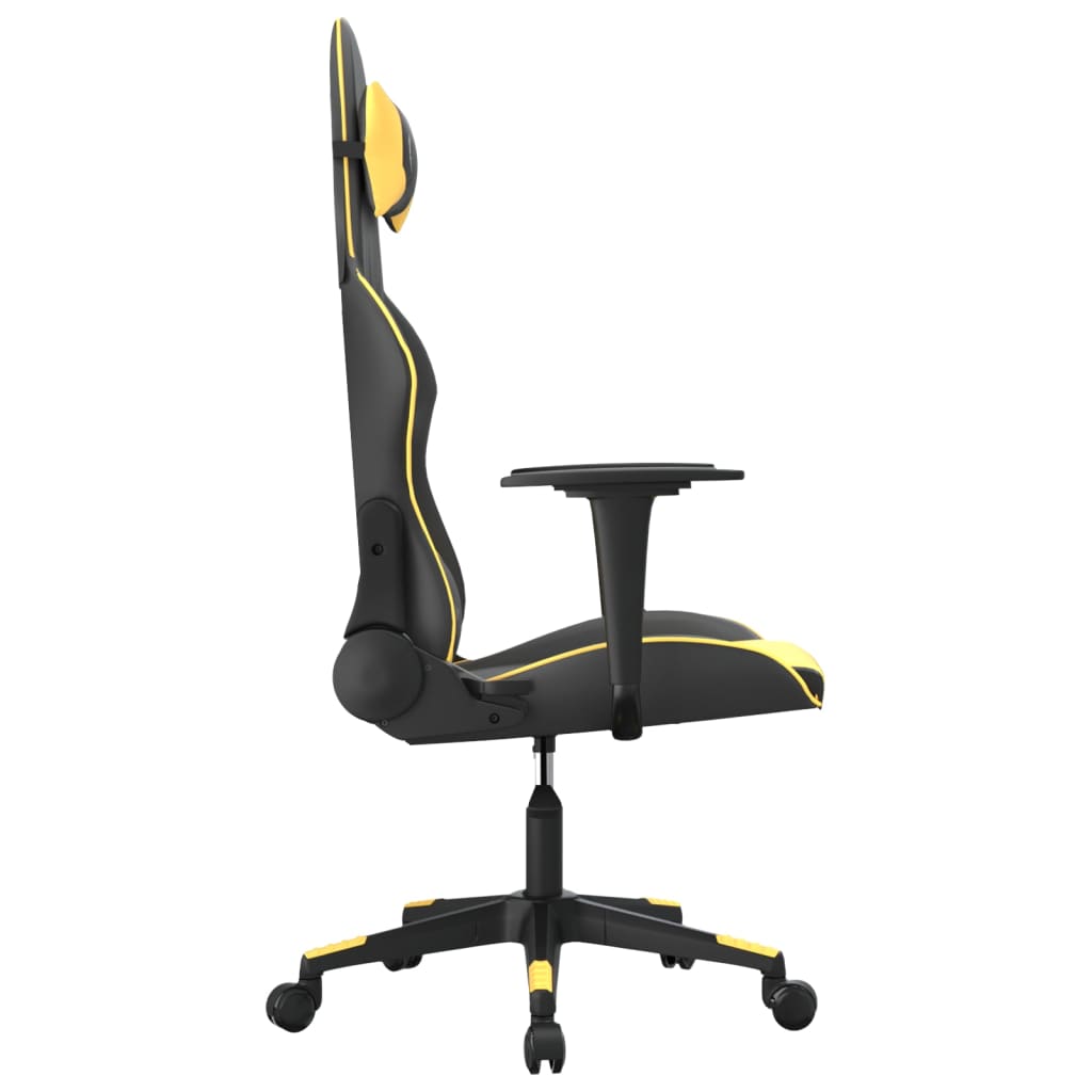 Masažinė žaidimų kėdė, juodos ir auksinės spalvos, dirbtinė oda (34544)