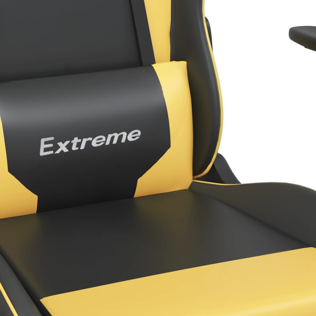 Masažinė žaidimų kėdė, juodos ir auksinės spalvos, dirbtinė oda (34544)