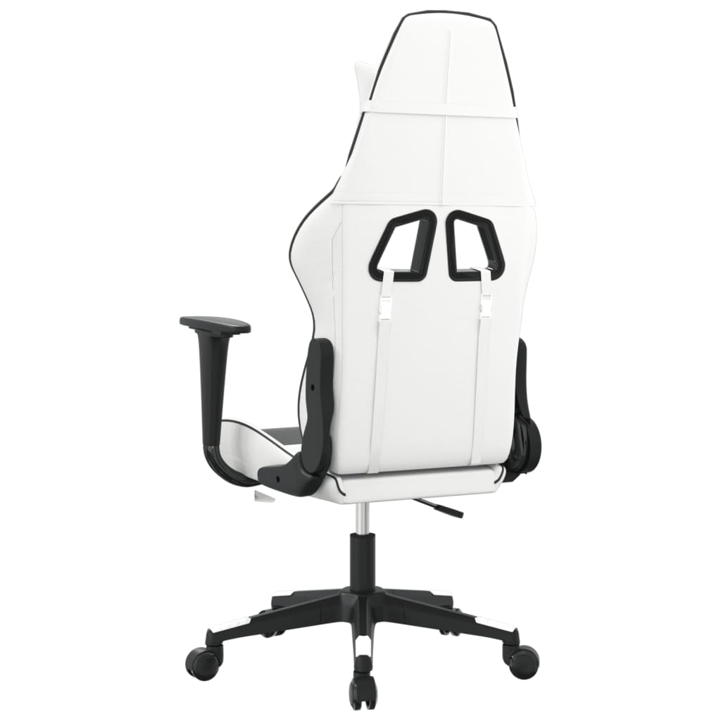 Masažinė žaidimų kėdė, baltos ir juodos spalvos, dirbtinė oda