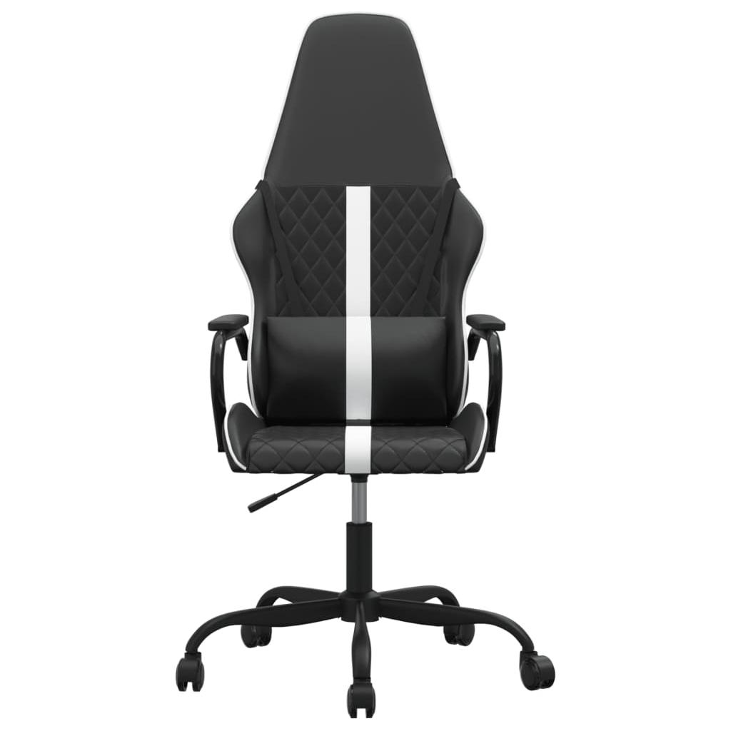 Masažinė žaidimų kėdė, baltos ir juodos spalvos, dirbtinė oda (34556)