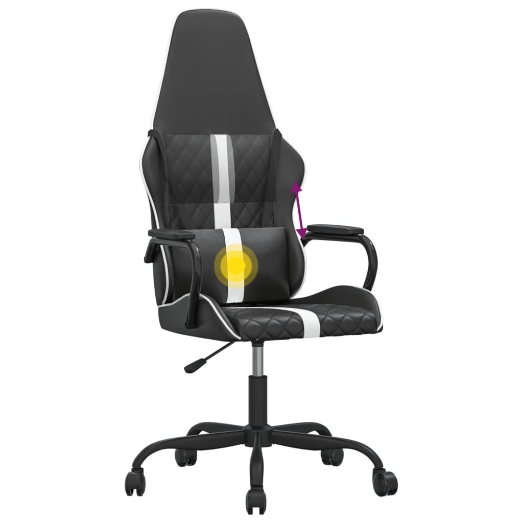 Masažinė žaidimų kėdė, baltos ir juodos spalvos, dirbtinė oda (34556)