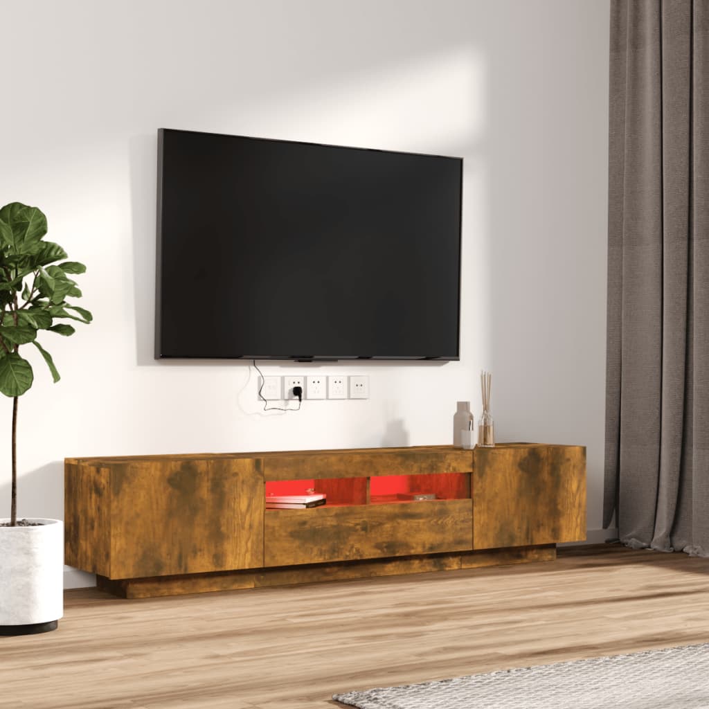 TV cabinet set, 2-piece, smoked oak, wood