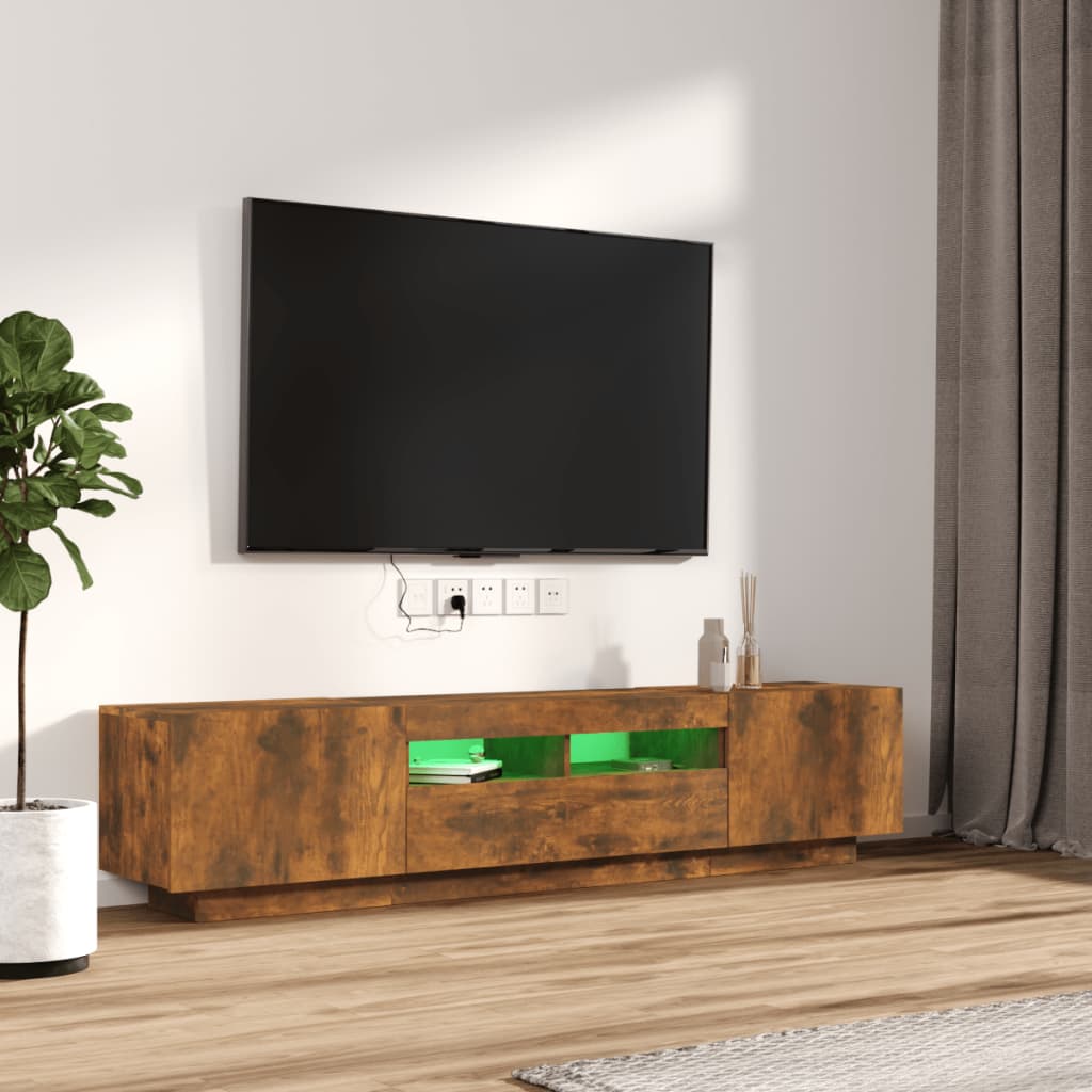 TV cabinet set, 2-piece, smoked oak, wood