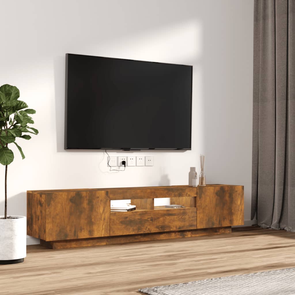 TV cabinet set, 2-piece, smoked oak, wood