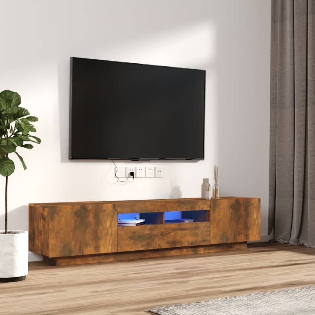 TV cabinet set, 2-piece, smoked oak, wood