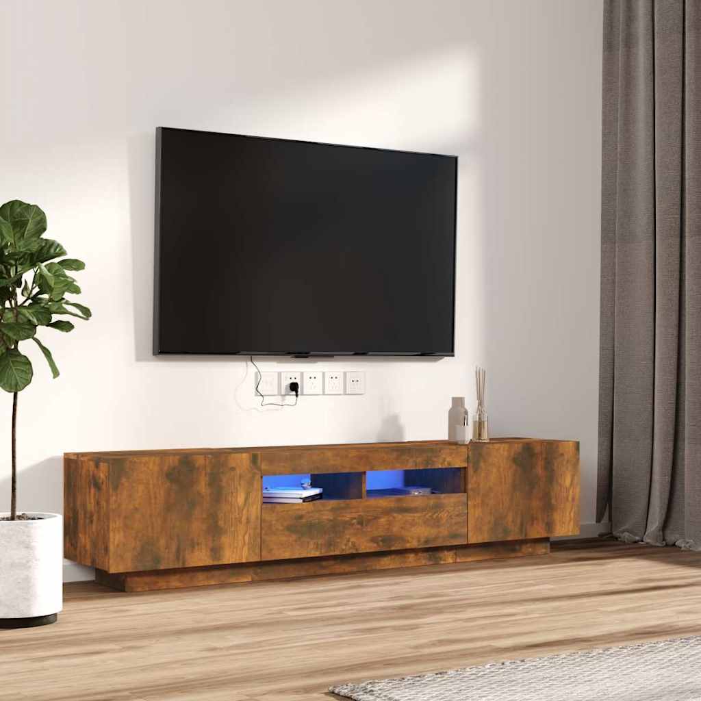 TV cabinet set, 2-piece, smoked oak, wood