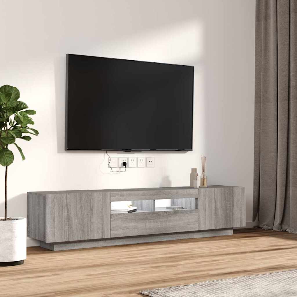 TV spintelių komplektas su LED, 2 dalių, pilkas ąžuolo, mediena