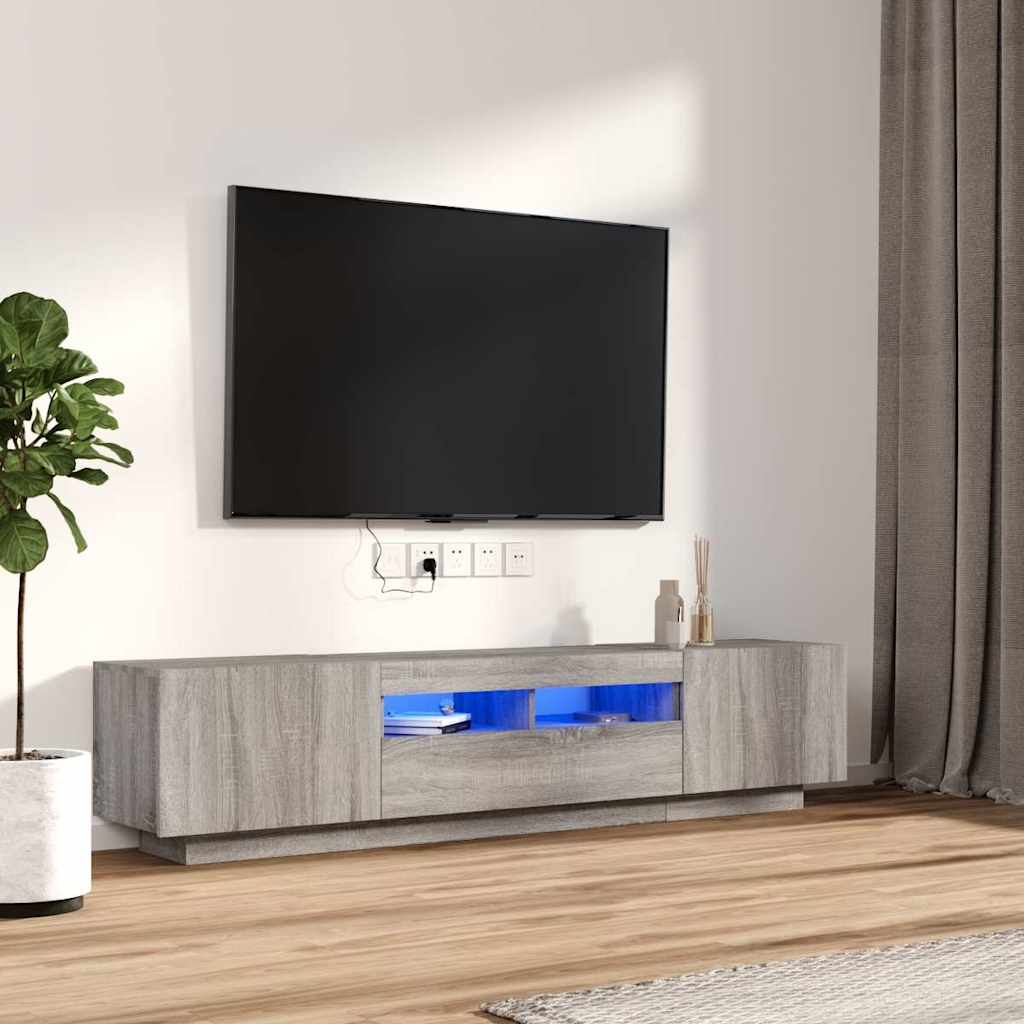 TV spintelių komplektas su LED, 2 dalių, pilkas ąžuolo, mediena