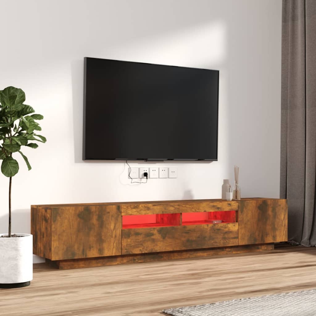TV cabinet set, 2-piece, smoked oak, wood