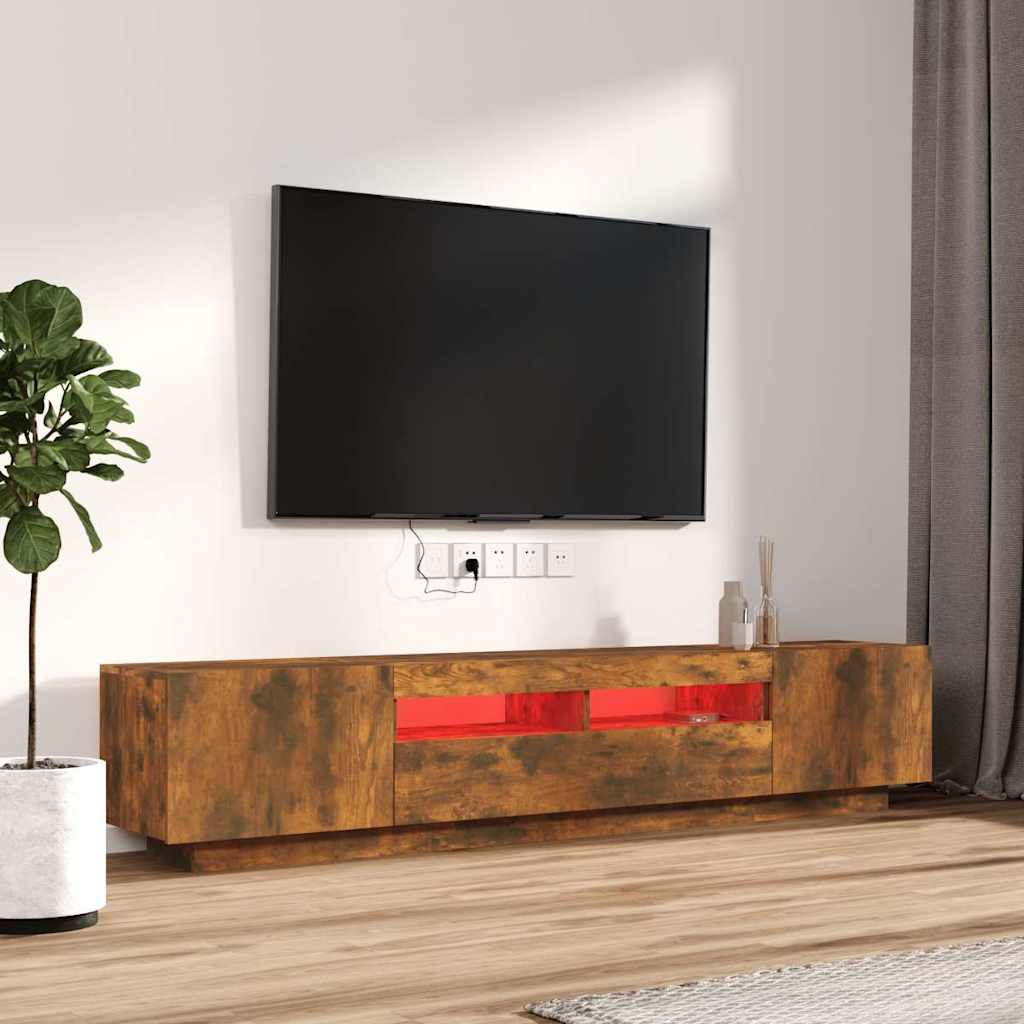 TV cabinet set, 2-piece, smoked oak, wood