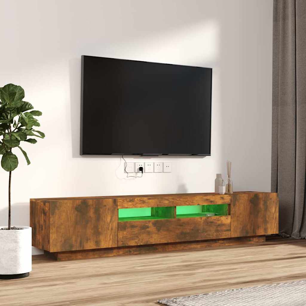 TV cabinet set, 2-piece, smoked oak, wood