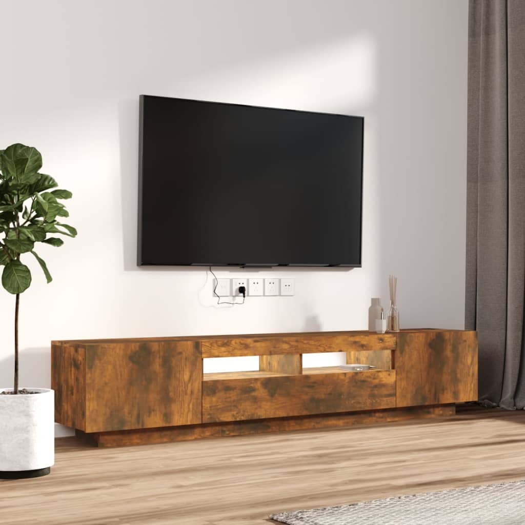 TV cabinet set, 2-piece, smoked oak, wood