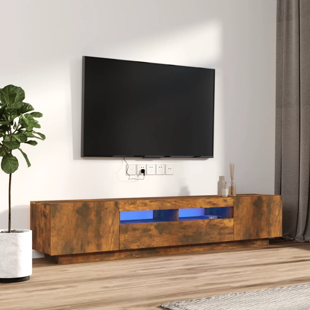 TV cabinet set, 2-piece, smoked oak, wood
