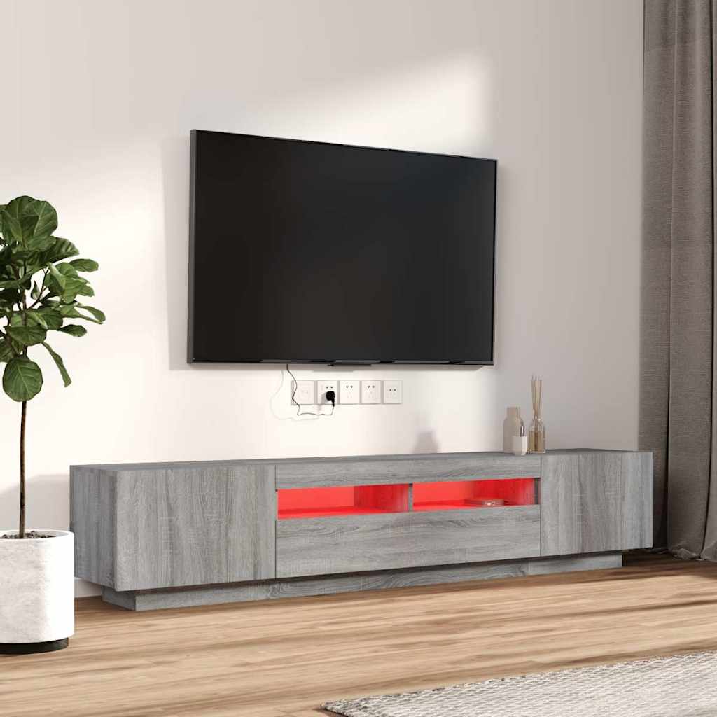 TV spintelių komplektas su LED, 2 dalių, pilkas ąžuolo, mediena